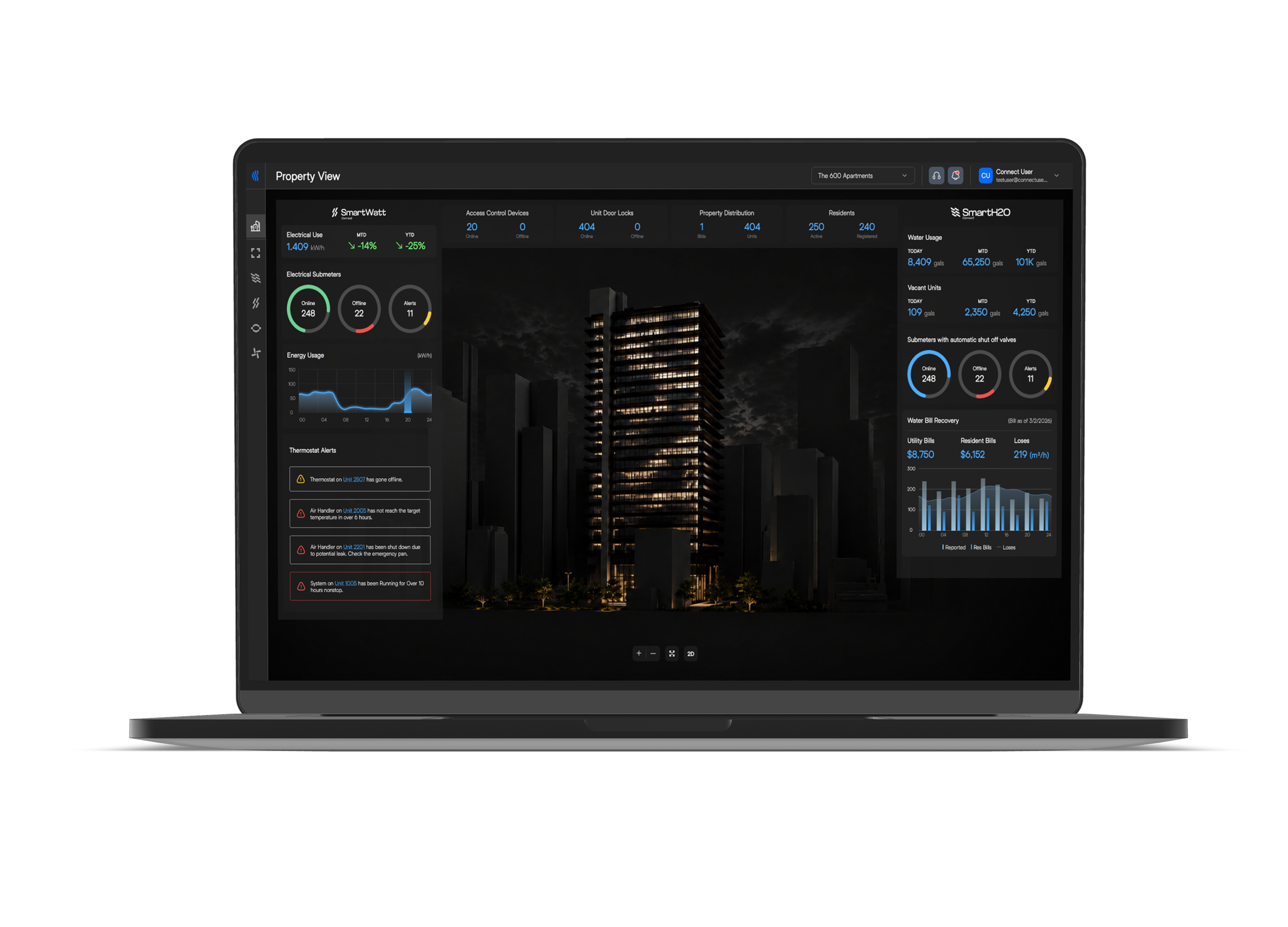 Connect IoT web management portal shown on a MacBook